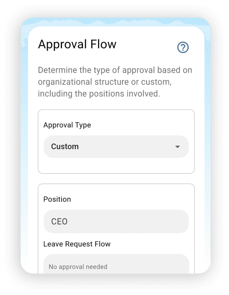 Approval Flow configuration screen with approval type and positions